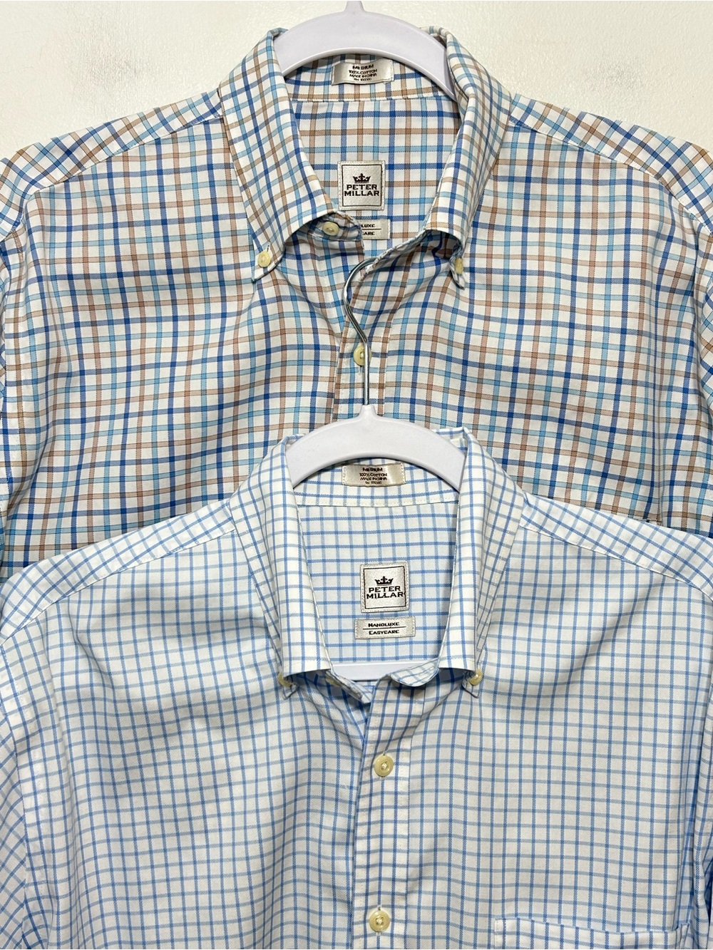 Peter Millar Nanoluxe Lot of 2 Plaid Button Down Dress Shirts Mens Size Medium